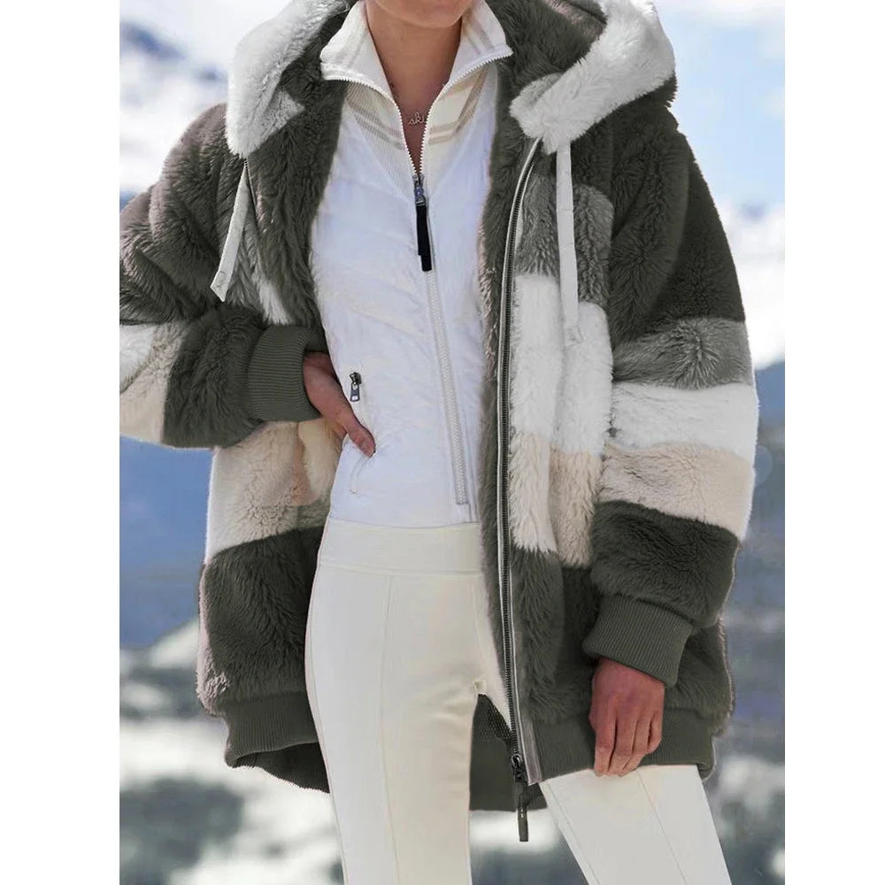 Women’s Hooded Zip-Front Patchwork Jacket