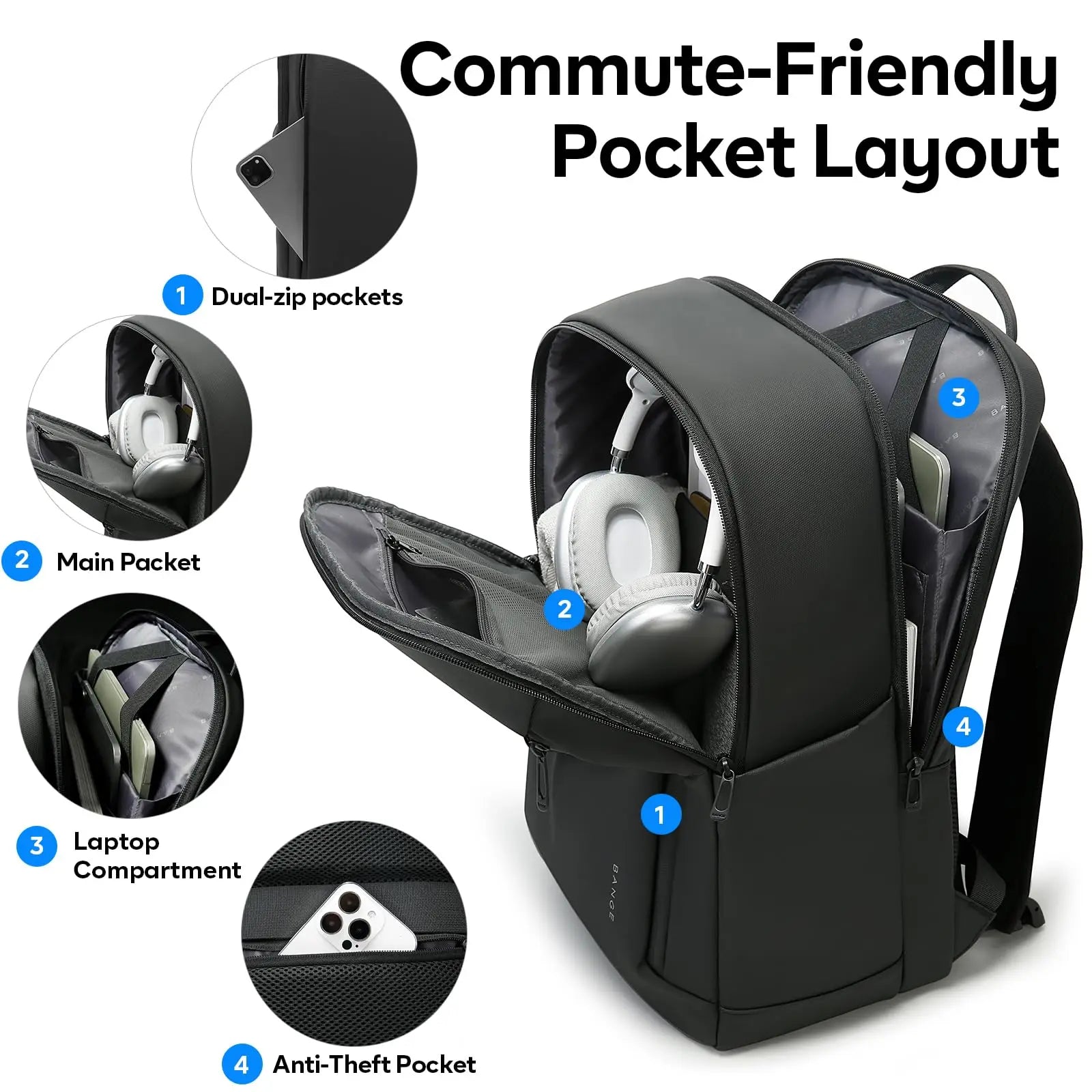 Boxy Laptop Backpack with Zipper Opening and Side Pocket Design