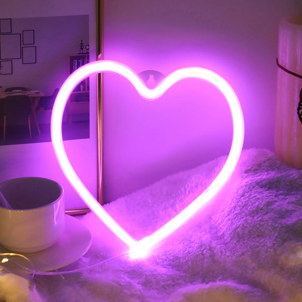 Heart Valentines Day LED Neon Signs Lightning Gaming Room Decoration Hanging Night Lamp Bedroom Alien Neon Lights Wall Art Decor