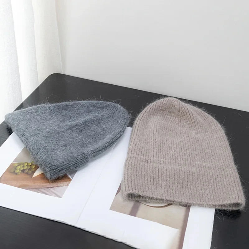 Solid Ribbed Knit Beanie with Folded Cuff Styling