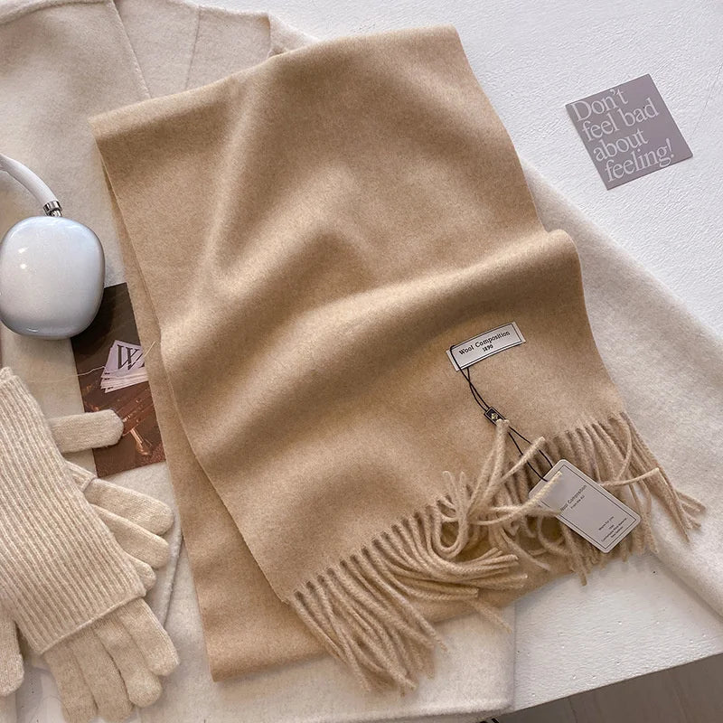 Solid Long Fringed Scarf for Draped Neck Styling
