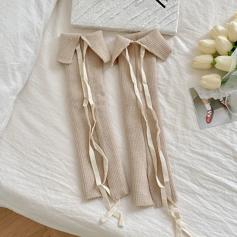 Solid Calf Leg Warmers with Decorative Ribbon Tie Details