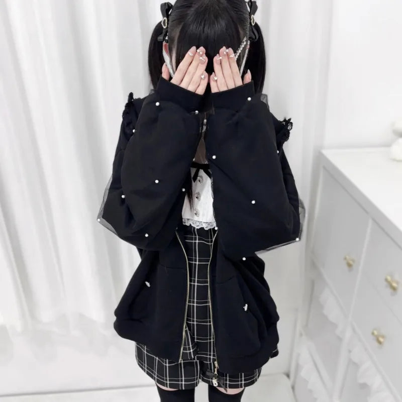 Rabbit Ear Long Sleeve Full Zip Casual Hoodie