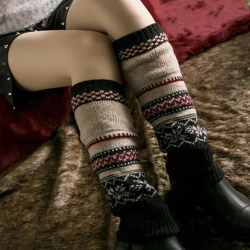 Patterned Knit Leg Warmers with Foldable Ribbed Cuffs