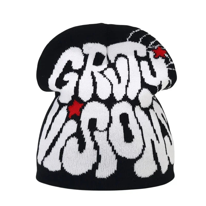 Graphic Knit Beanie with Letter and Pattern Style Options