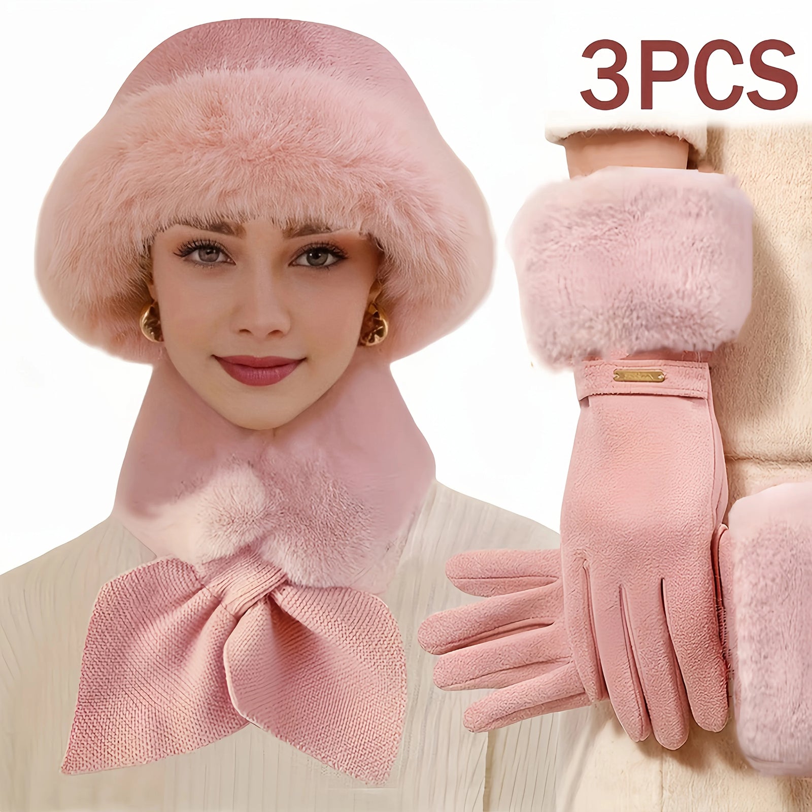 Knitted Winter Accessory Set with Hat Scarf and Gloves for Adults