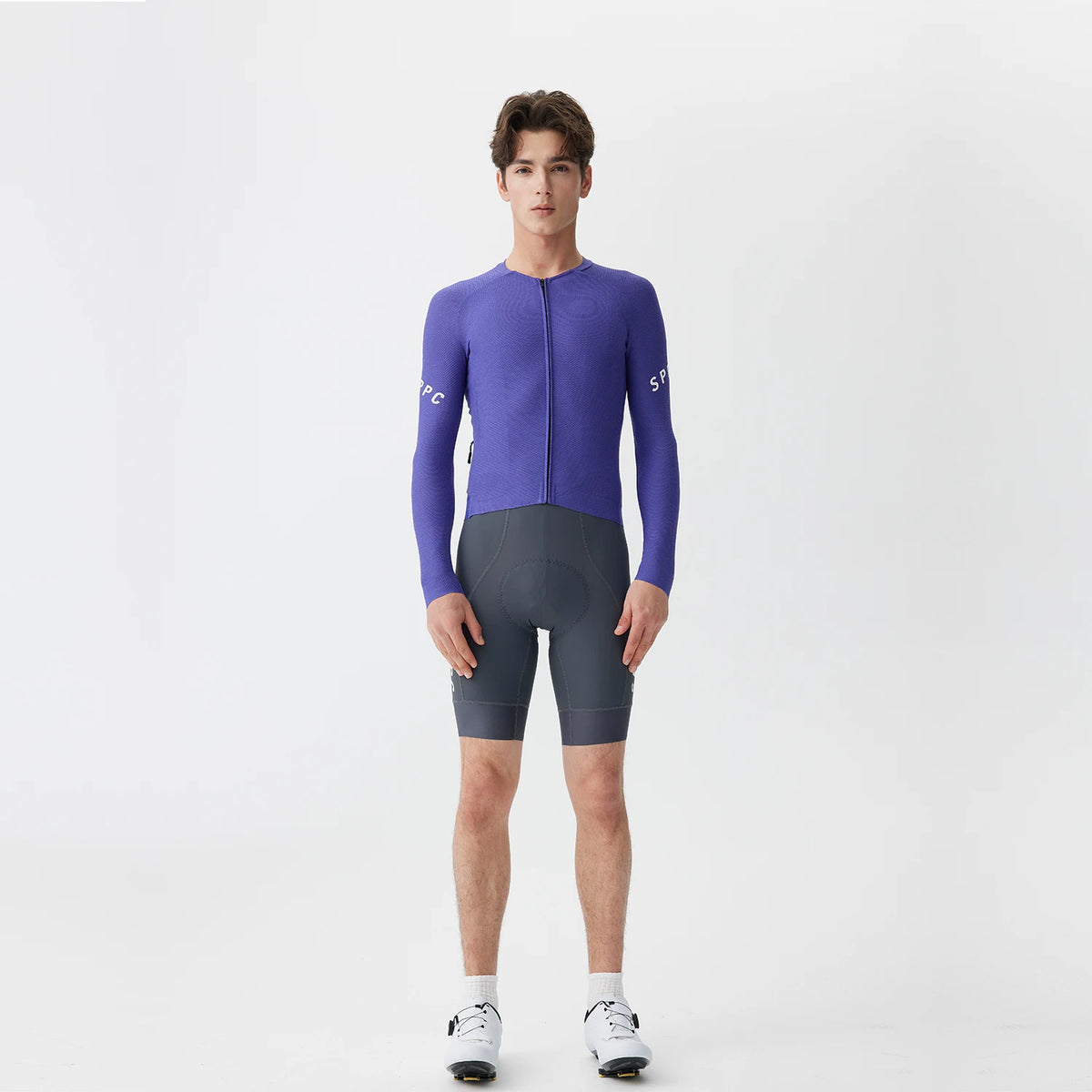 Men's Long Sleeve Full-Zip Cycling Jersey with Rear Storage Pockets