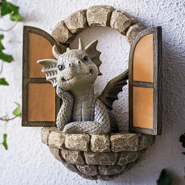 Cute Little Dragon Dinosaur Meditation Reading Book Sculpture Figure Garden Home Decoration Resin Ornament Outdoor Decor
