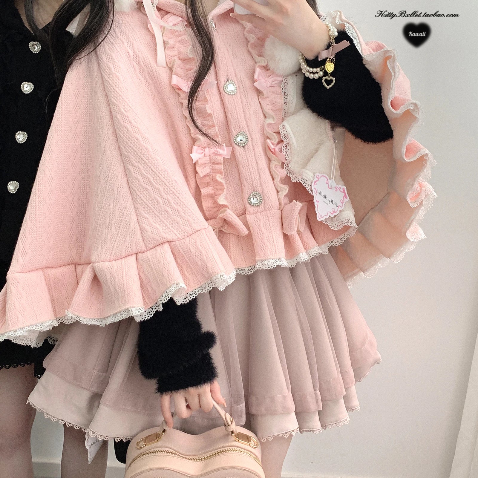 Hooded Bow Ruffle Cape for Layering over Outfits