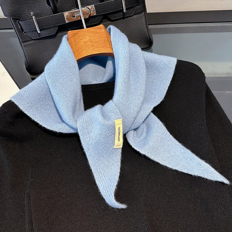 Solid Knitted Triangle Scarf with Long Pointed Corners