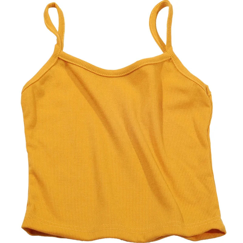 Women's Ribbed Crop Top with Spaghetti Shoulder Straps and Cropped Length