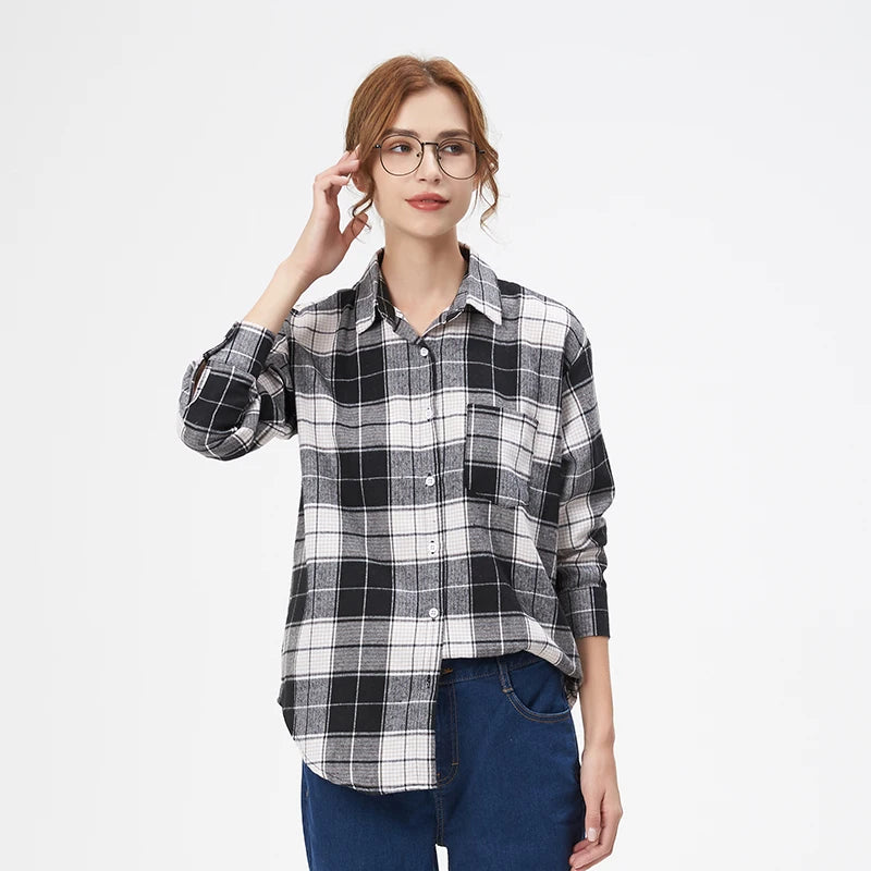 Women's Checked Collared Long Sleeve Shirt