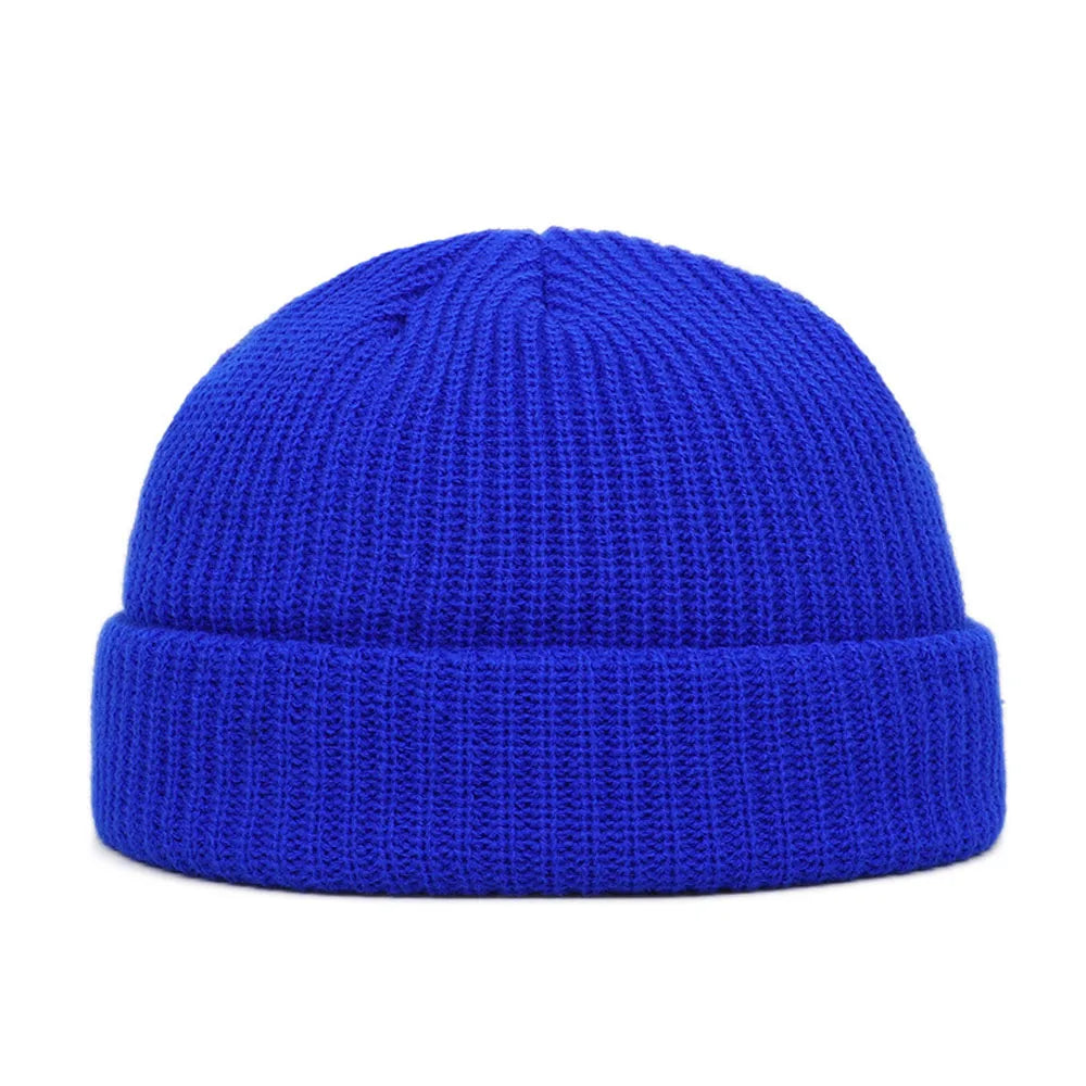 Short Ribbed Knit Beanie with Folded Cuff Shape