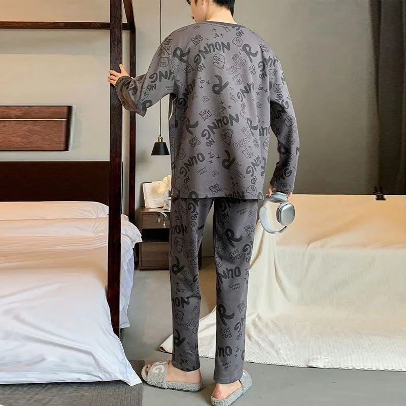 Men's Graphic Long Sleeve Crew Neck Top and Pants Pajama Set