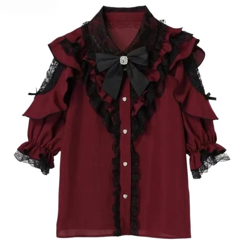 Women's Bow Front Ruffled Short Sleeve Blouse