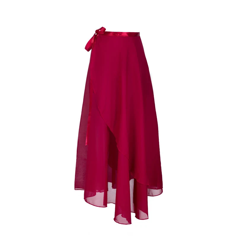 Women's Long Chiffon Ballet Skirt with Wrap Waist and Flowing Hem