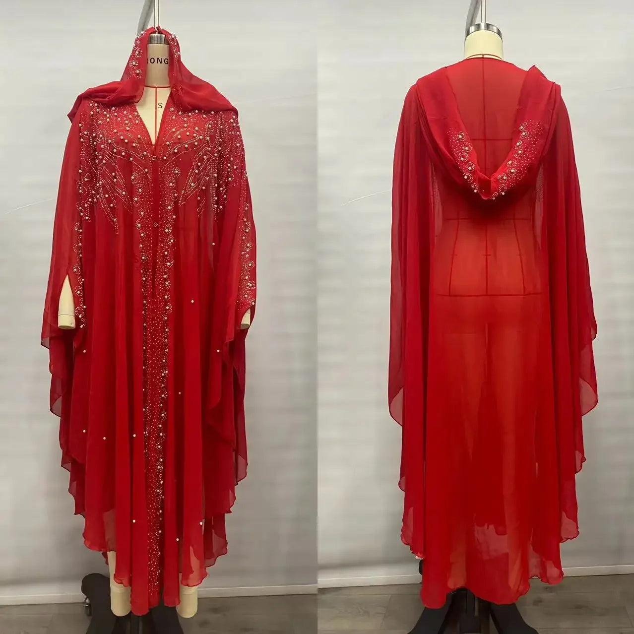 Embellished Sheer Hooded Cape for Layering over Outfits