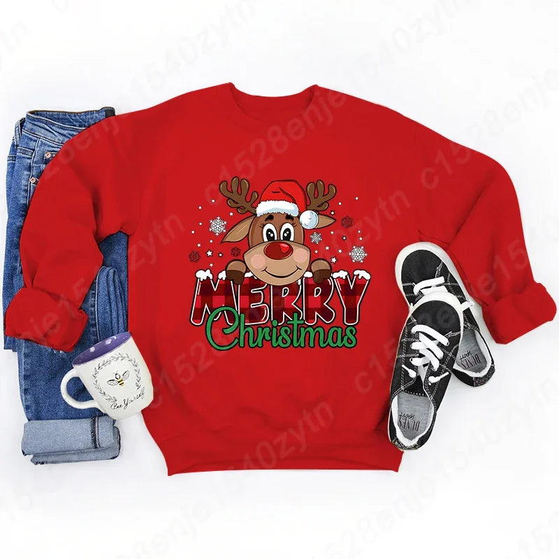 Christmas Graphic Long Sleeve Pullover Casual Sweatshirt for Layering