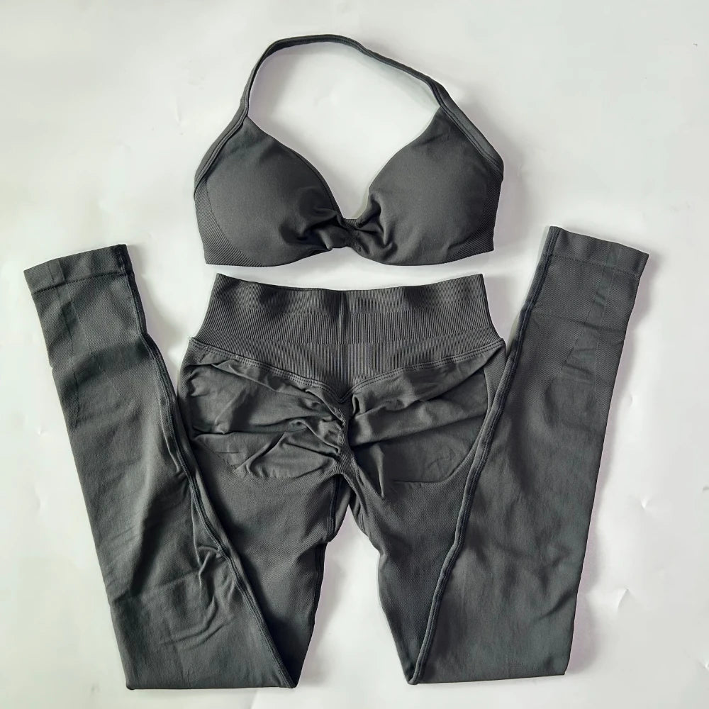 Women's Strappy Bra And Leggings Yoga Set For Workout Outfits