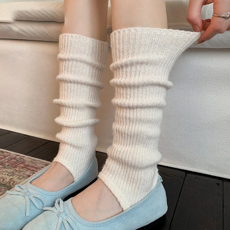 Ribbed Calf Leg Warmers with Stirrup Foot Openings