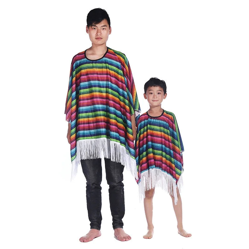 Rainbow Stripe Fringe Poncho for Layering over Outfits