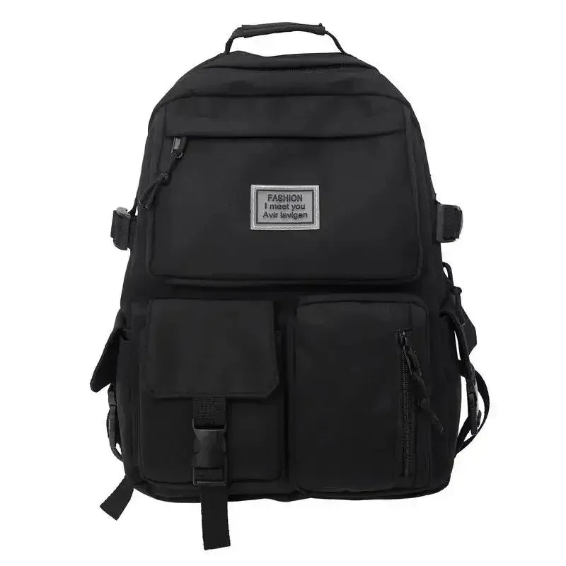 Casual Multi-Pocket Backpack with Buckle Detail for School and Commuting