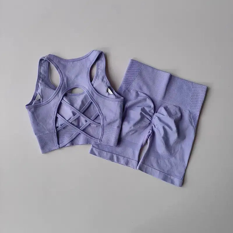 Women's Cross Back Bra And Shorts Yoga Set