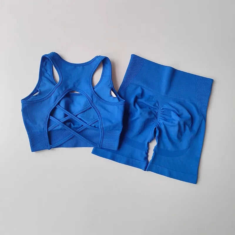 Women's Cross Back Bra And Shorts Yoga Set