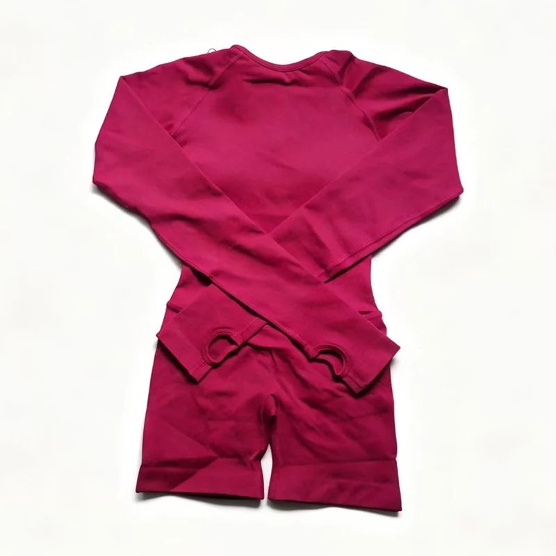 Women's Long Sleeve Nylon Blend Workout Romper with Large Back Cutout