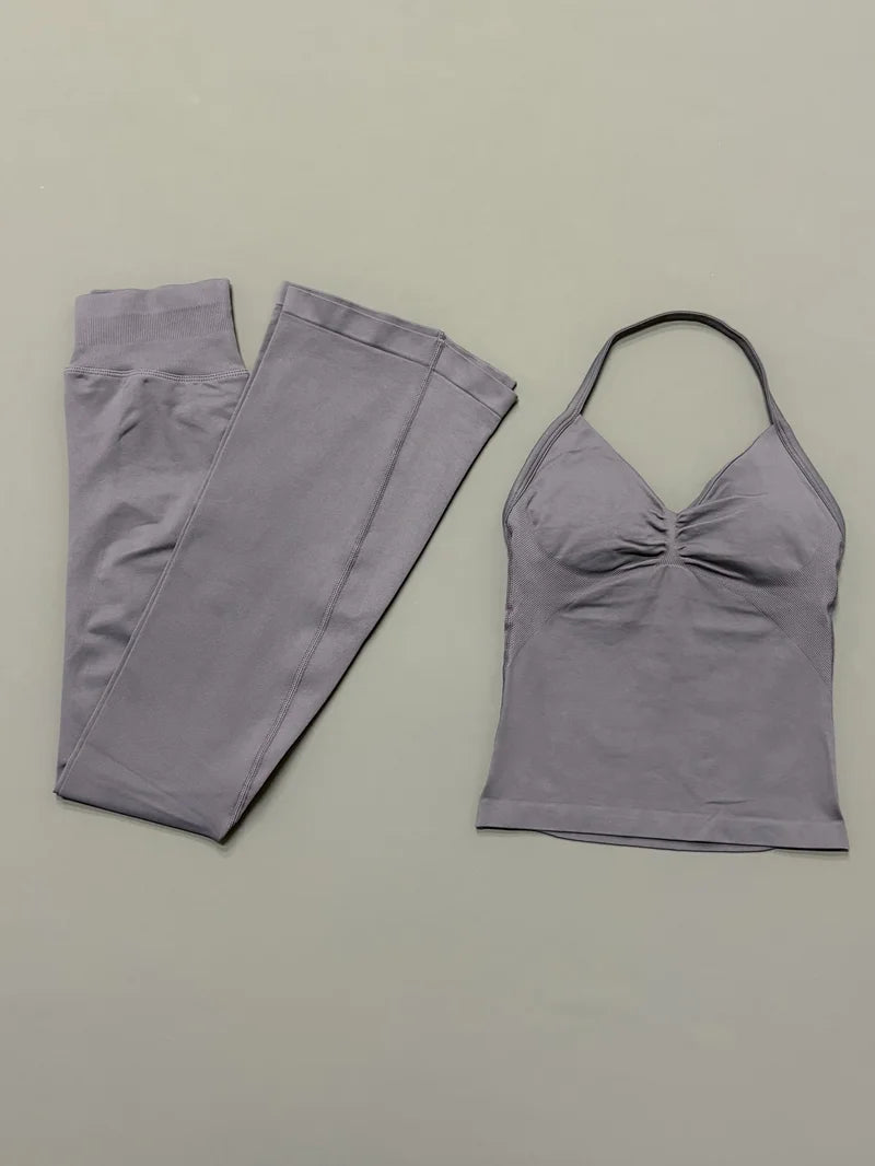 Women's Cross Back Tank And Flared Pants Yoga Set