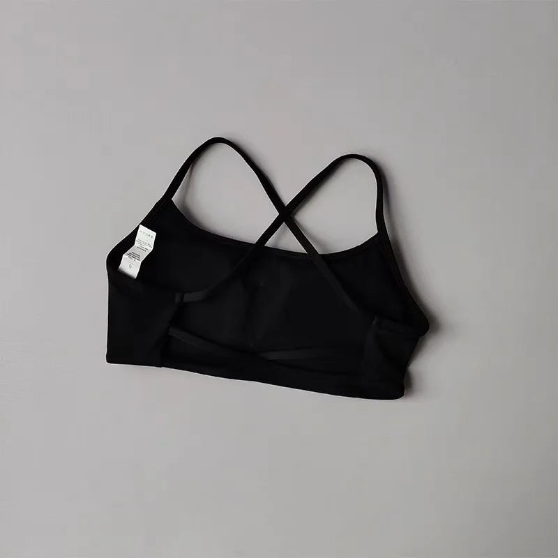 Women's Straight Neck Thin Cross Strap Sports Bra