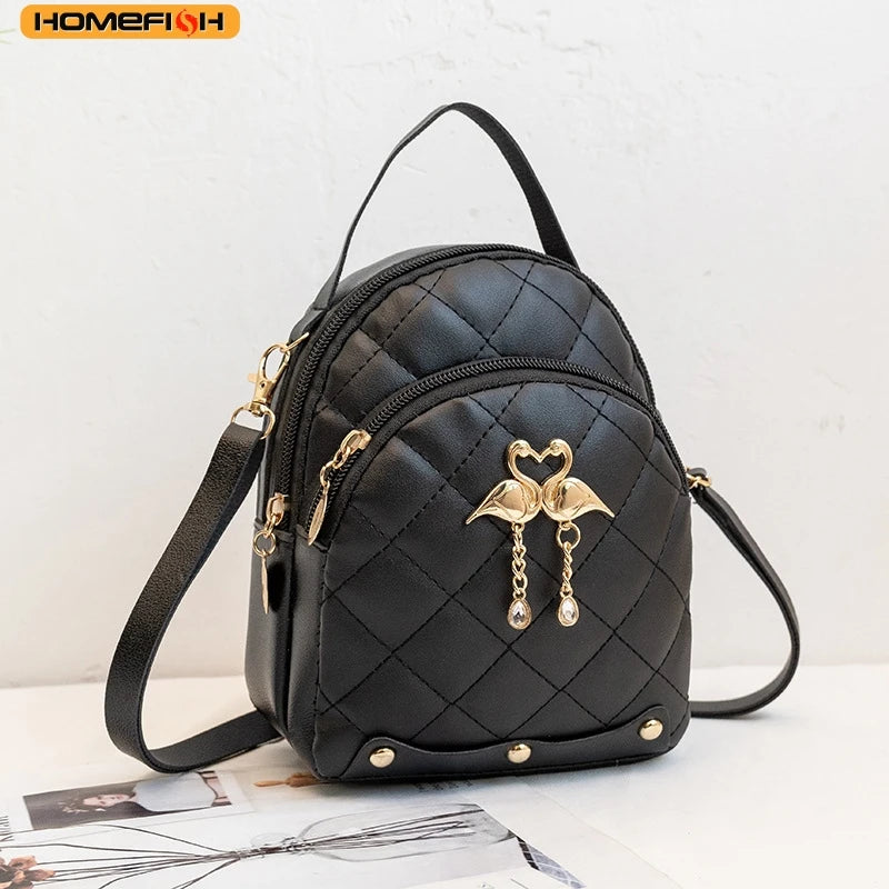 Women's Quilted Mini Backpack with Bow Detail and Top Carry Handle
