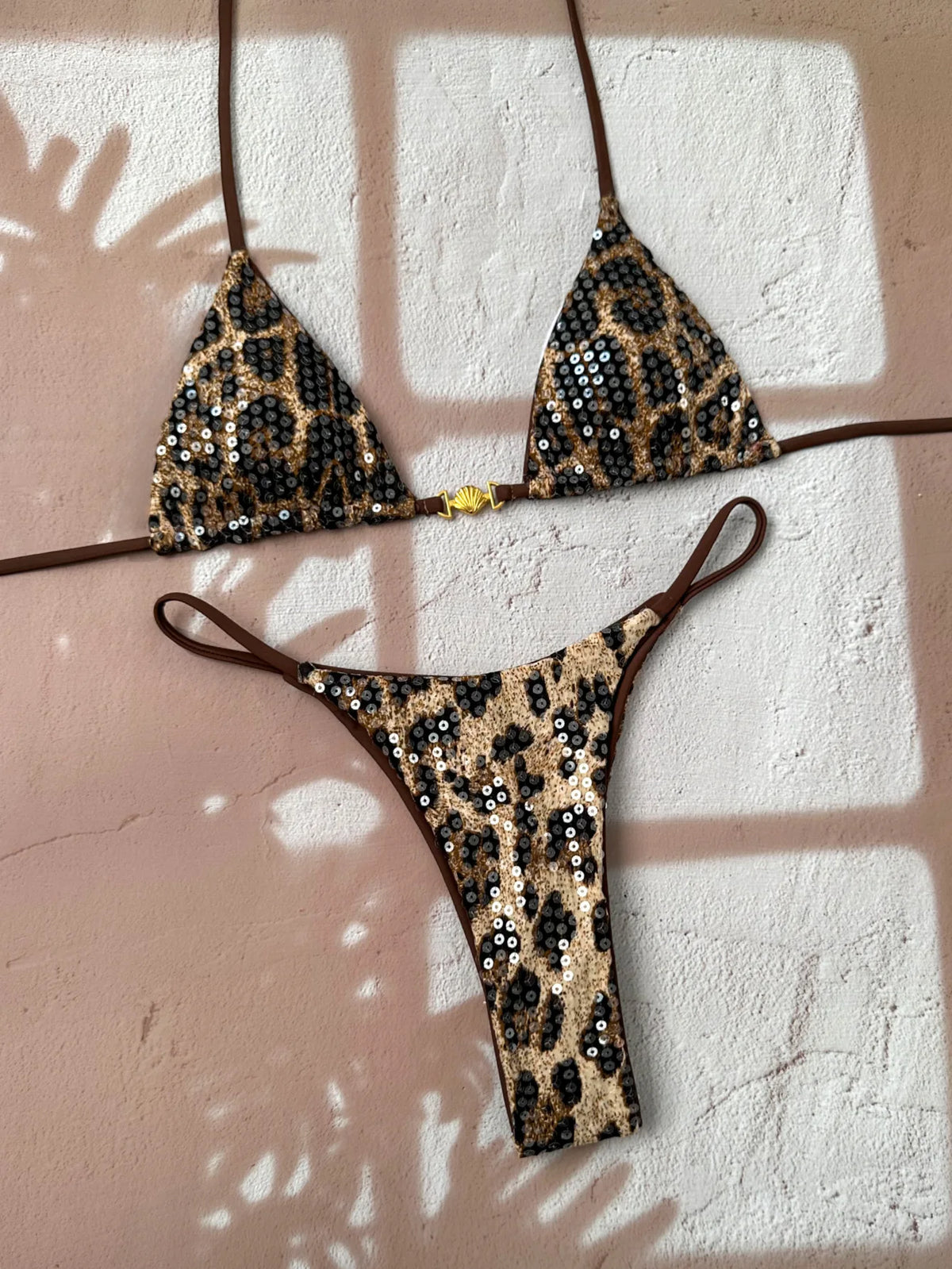 Sequin Leopard Print Halter Bikini