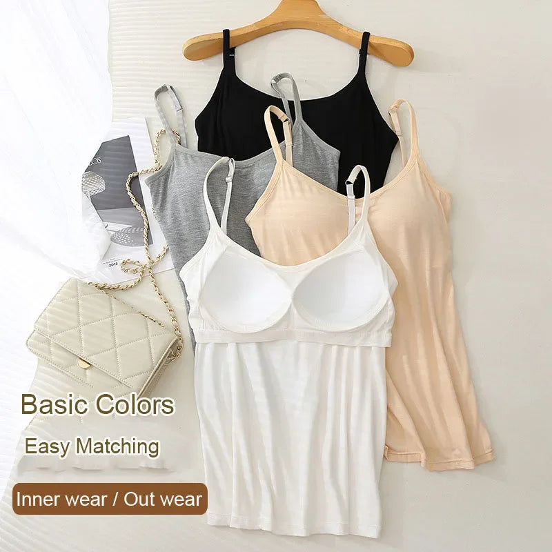 Women's Scoop Neck Camisole with Thin Straps and a Built-In Bra