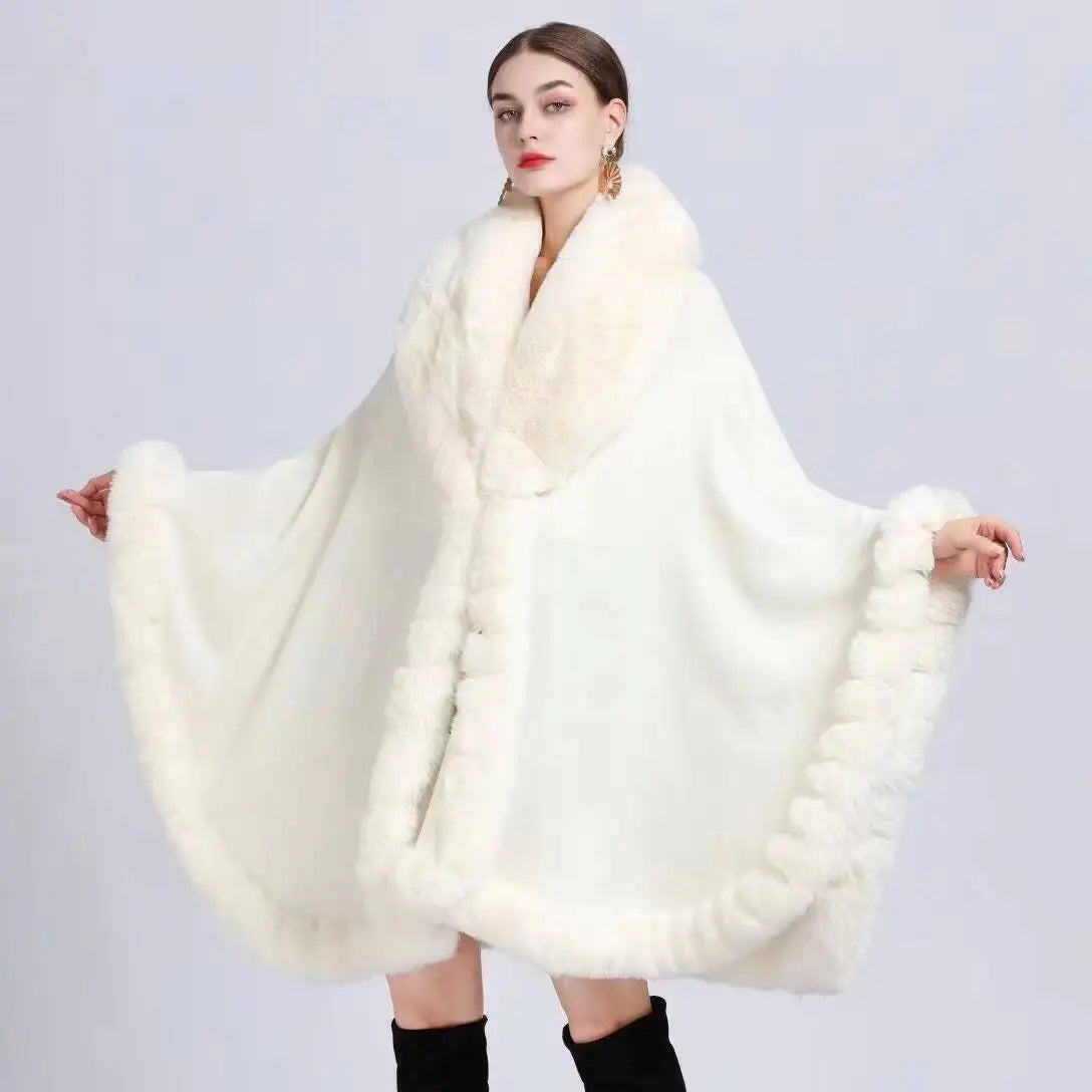 Plush Trim Open Front Cape for Layering over Outfits