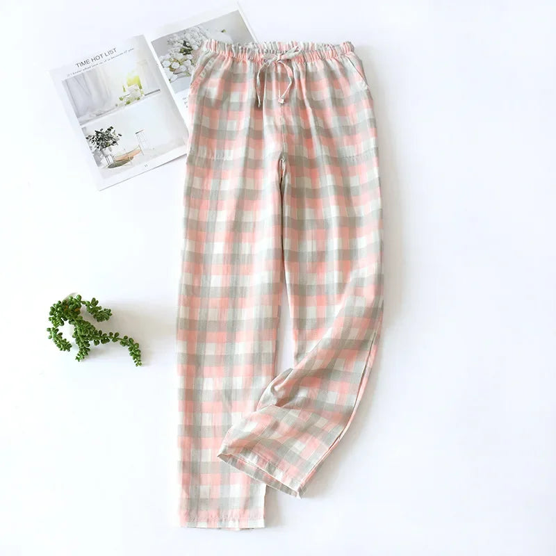 Plaid Drawstring Pajama Bottoms with Long and Short Styles