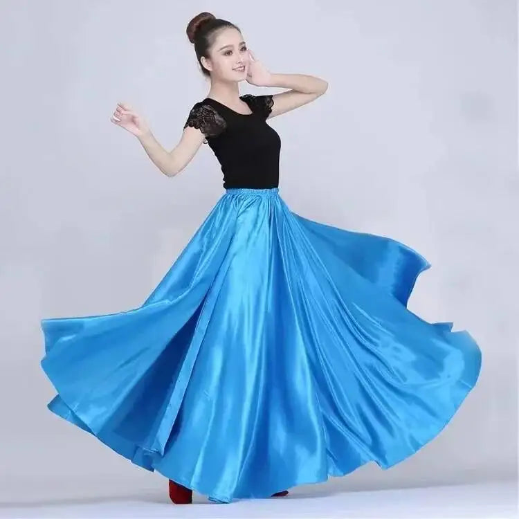 Women's Long Satin-Look Belly Dance Skirt with Separate Top Option