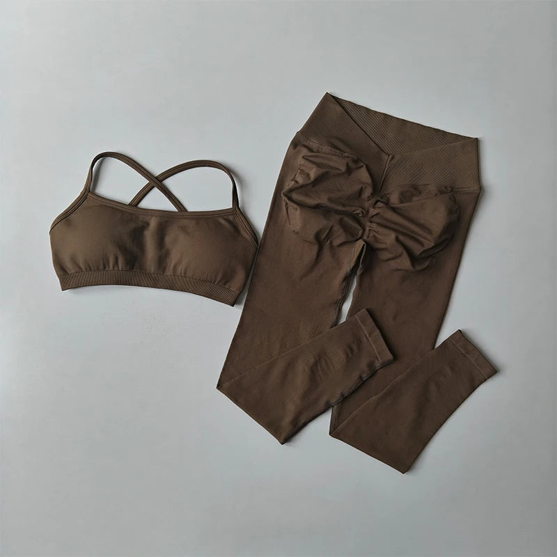 Women's Cross Back Bra And Leggings Yoga Set