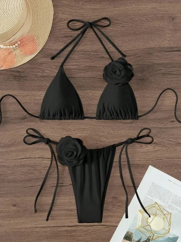 Flower Detail Halter Bikini