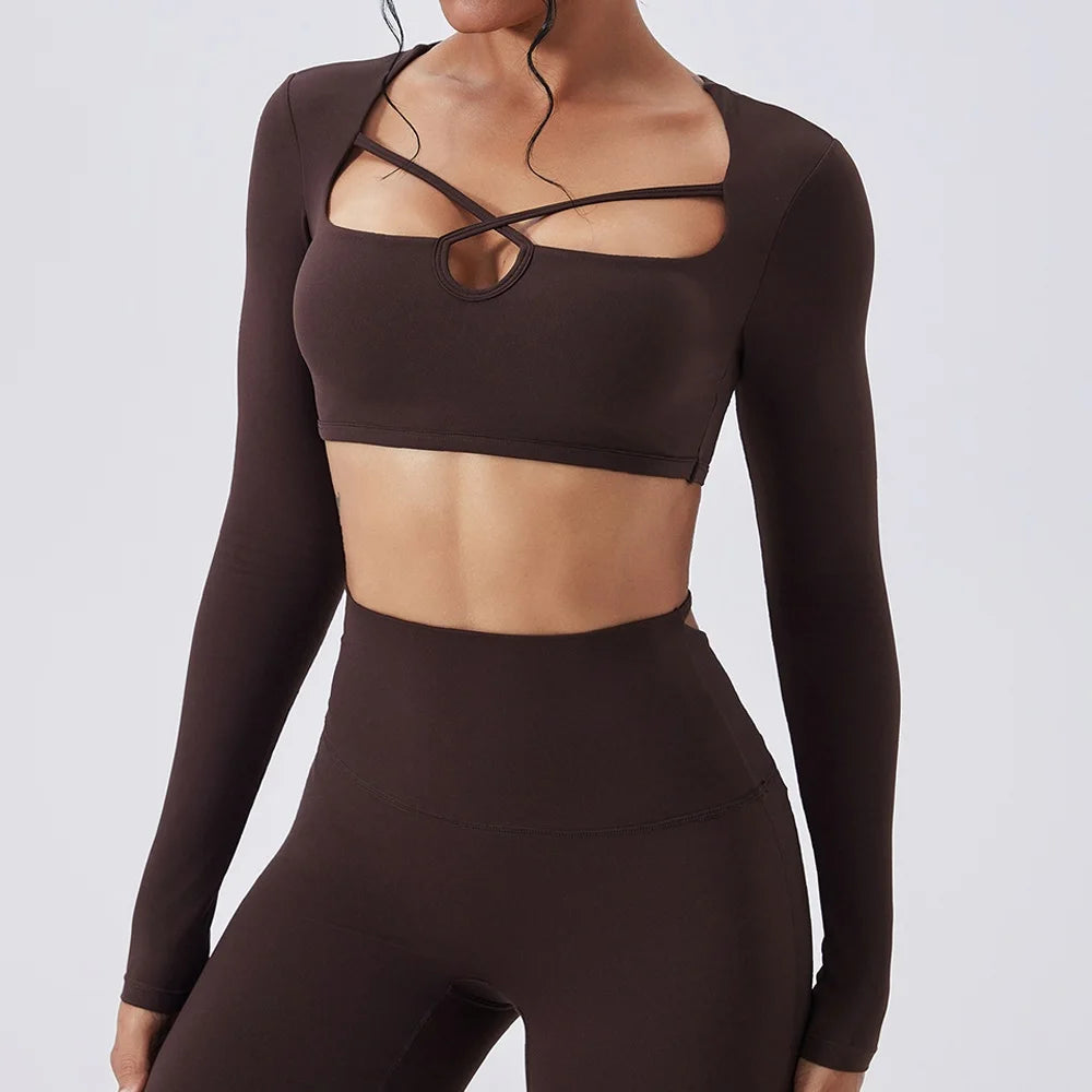 Women's Cutout Long-Sleeve Workout Crop Top