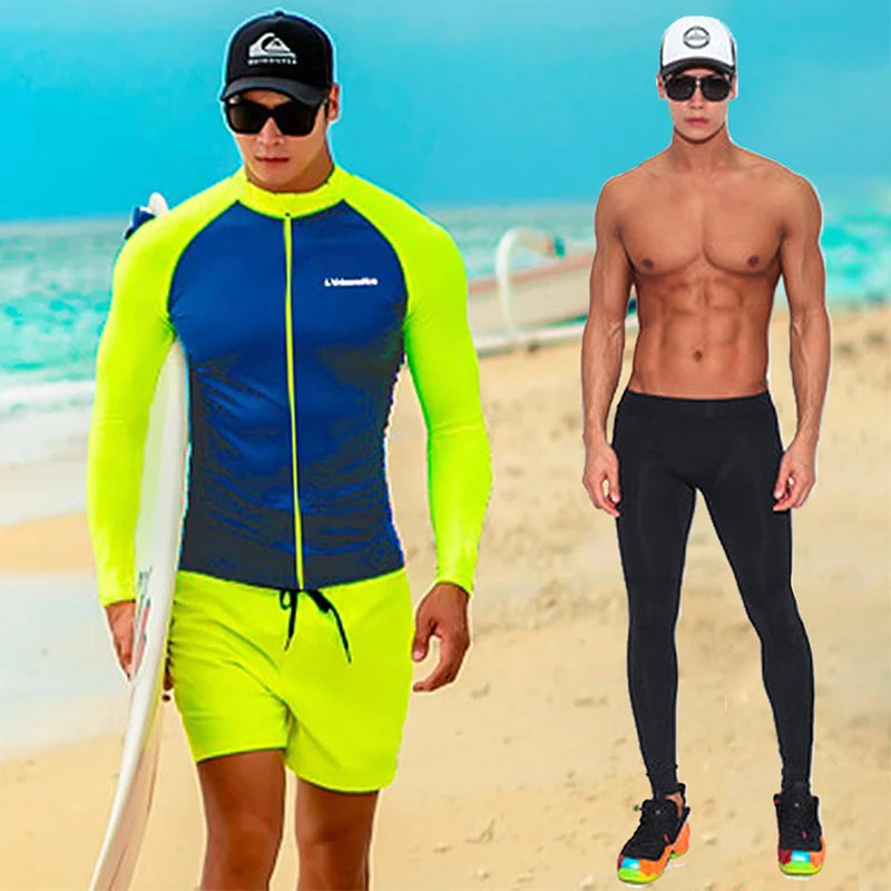 Men's Long Sleeve Rash Guard with Swim Bottom Options
