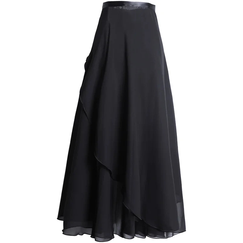 Women's Long Chiffon Ballet Wrap Skirt with Tie Waist Closure