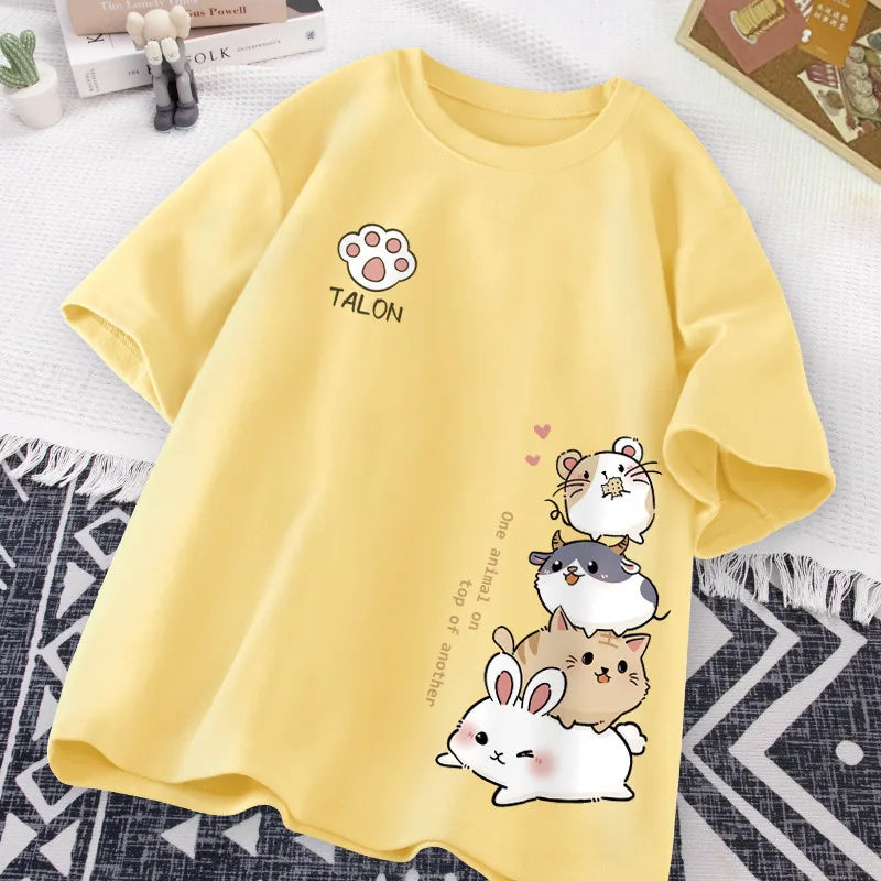 Women's Cartoon Hamster Short-Sleeve Loose T-Shirt