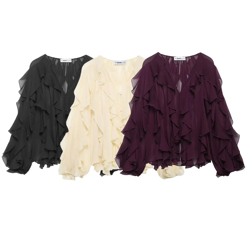 Women's Ruffled V Neck Blouse