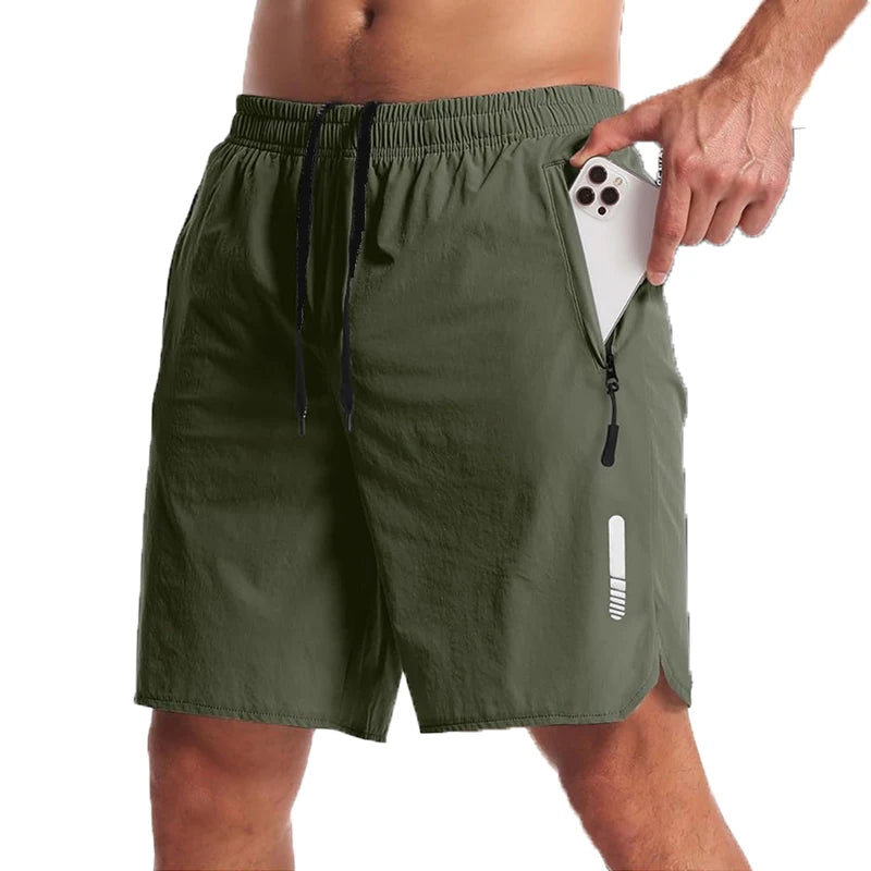 Men’s Nylon-Blend Running Shorts with Drawstring Waist and Zippered Pocket