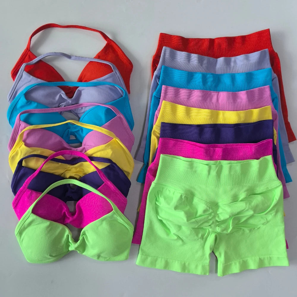Women's Thin Strap Bra And Shorts Yoga Set