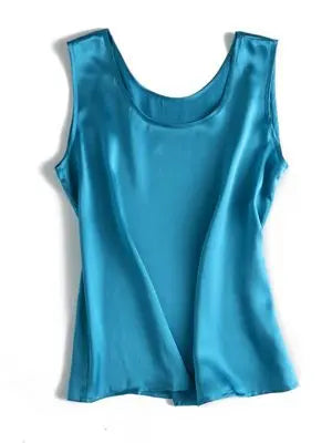 Women's Mulberry Silk Tank Top with Round Neck and Sleeveless Cut