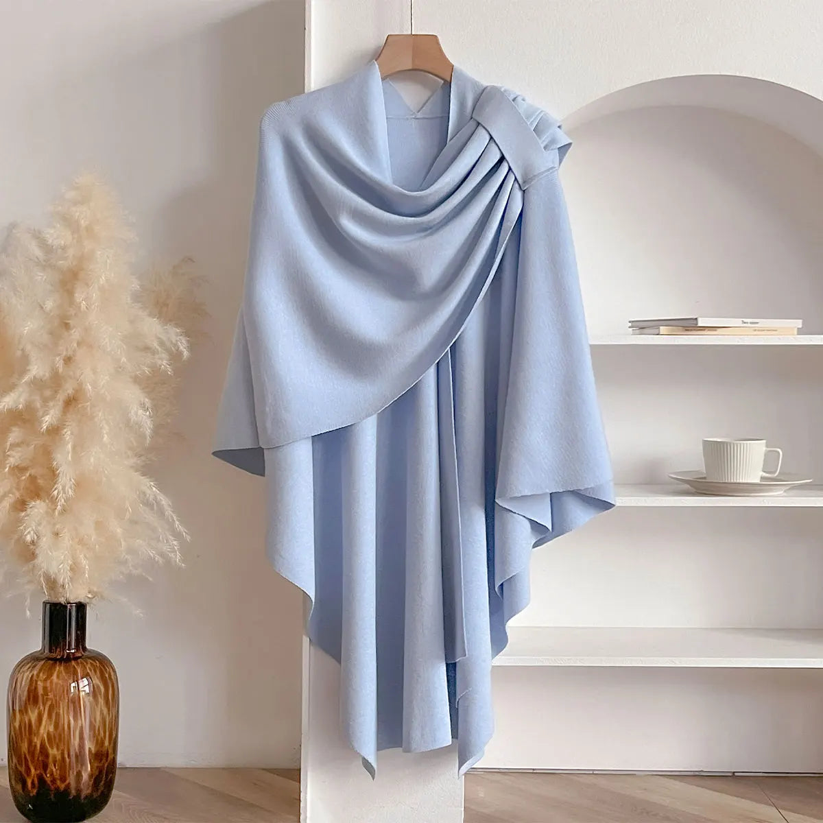 Solid Asymmetric Draped Wrap Scarf for Layering over Outfits