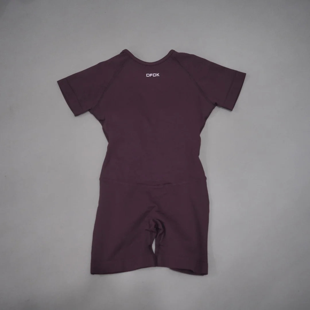 Women's Short Sleeve Nylon Blend Workout Romper with Open Back