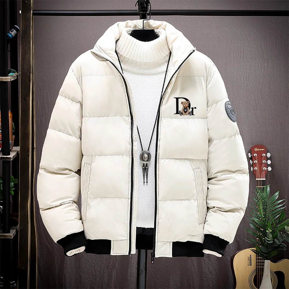 Men's Quilted Stand Collar Zip Front Jacket